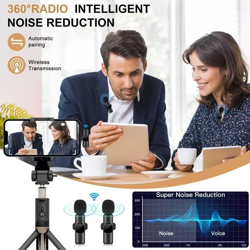 Wireless Lavalier Microphone – Noise-Cancelling Clip-On Mic for Live Streaming, YouTube, TikTok, Facebook Live – Compatible with iPhone & Android